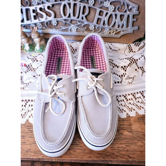 Women Gray Fabric Sperry Top Sider 8 Nautical Preppy Old Money Travel Minimalist - Picture 6 of 7